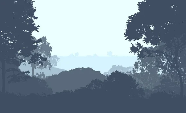 Illustration Trees Fog Deep Forest Haze Hills Covered Plants Foliage — Stock Photo, Image