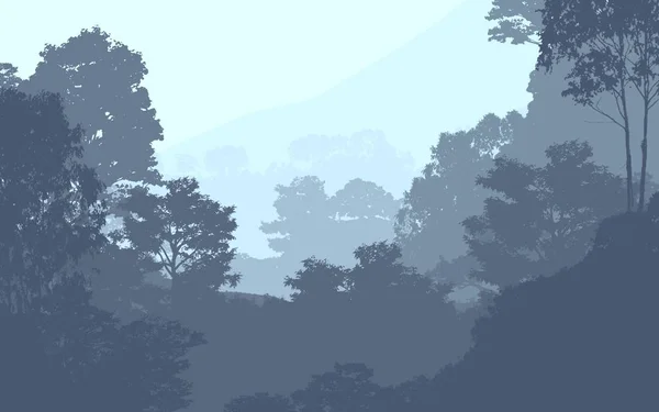 Illustration Trees Fog Deep Forest Haze Hills Covered Plants Foliage — Stock Photo, Image