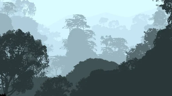 Ilustración Árboles Niebla Niebla Profunda Del Bosque Colinas Cubiertas Por — Foto de Stock