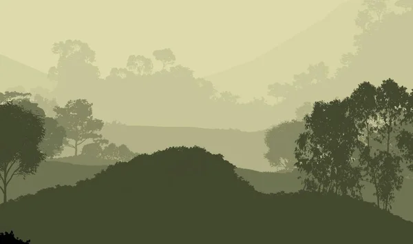 Illustration Trees Fog Deep Forest Haze Hills Covered Plants Foliage — Stock Photo, Image