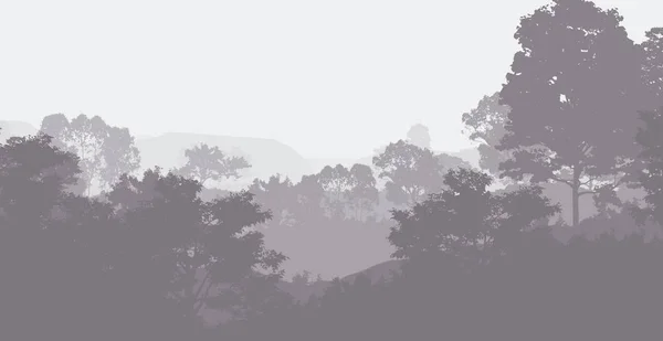 Illustrazione Alberi Nella Nebbia Foresta Profonda Foschia Colline Coperte Piante — Foto Stock