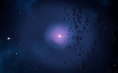 2d illüstrasyon. Gerçekçi yıldız deseni arka planı. Yıldızlararası uzayı boşaltın. Parlak yıldızlar yanıp söner, gezegenler, uydular. Çeşitli bilim kurgu yaratıcı fon. Uzay sanatı. Hayali kozmik fon.