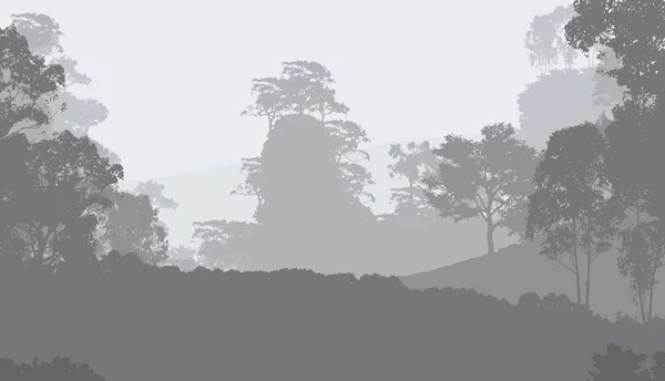 Illustration Trees Fog Deep Forest Haze Hills Covered Plants Foliage — Stock Photo, Image