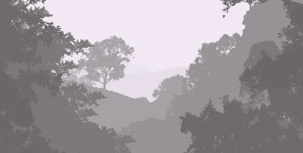 Illustration Trees Fog Deep Forest Haze Hills Covered Plants Foliage — Stock Photo, Image