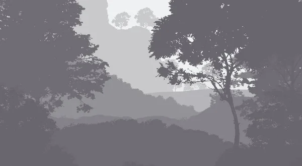 Illustration Trees Fog Deep Forest Haze Hills Covered Plants Foliage — Stock Photo, Image