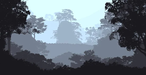 Natuur Achtergrond Met Bomen Mist Bos Nevel — Stockfoto