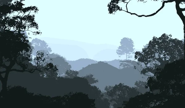 Abstracte Achtergrond Met Bomen Mist Bos Nevel — Stockfoto