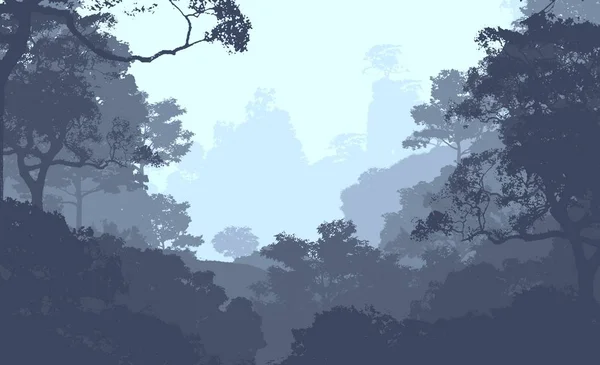 霧と森林ヘイズの木を持つ抽象的な背景 — ストック写真