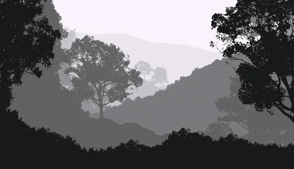 Fondo Abstracto Con Árboles Niebla Neblina Forestal — Foto de Stock