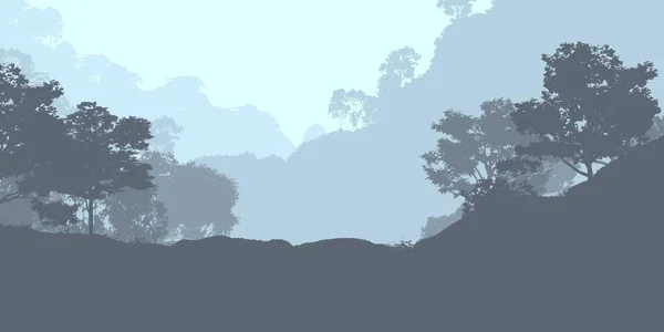 Fond Abstrait Avec Des Collines Dans Brouillard Brume Forestière — Photo