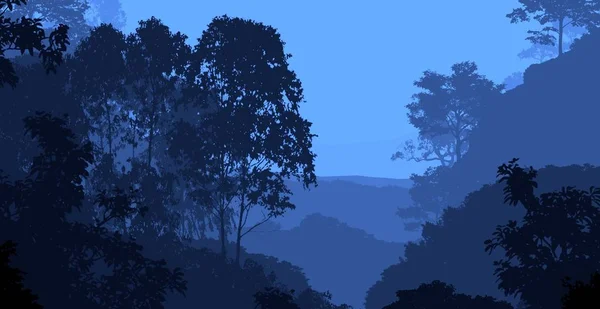 Streszczenie Tła Wzgórzami Mgle Zamglenie Lasu — Zdjęcie stockowe