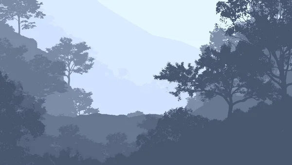 Streszczenie Tła Wzgórzami Mgle Zamglenie Lasu — Zdjęcie stockowe