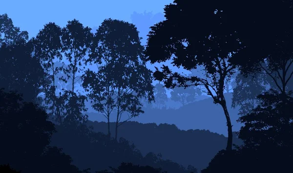 Abstract background with hills in fog and forest haze.