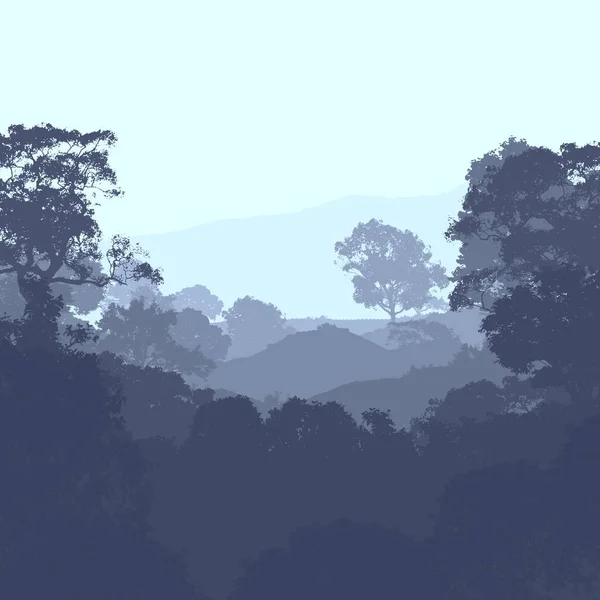 雾中丘陵和森林阴霾中的抽象背景 — 图库照片