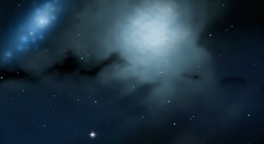 2d illüstrasyon. Derin geniş alan. Yıldızlar, gezegenler ve uydular. Çeşitli bilim kurgu yaratıcı fon. Uzay sanatı. Uzaylı güneş sistemleri. Gerçekçi arka plan 