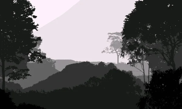 雾中丘陵和森林阴霾中的抽象背景 — 图库照片