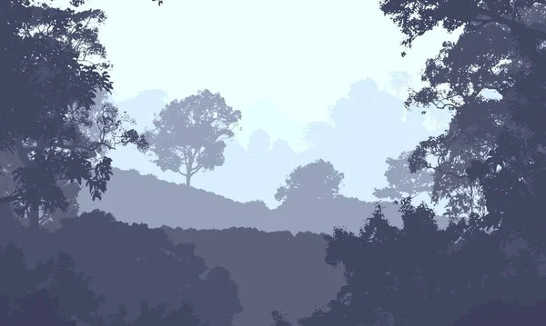 Fond Abstrait Avec Des Collines Dans Brouillard Brume Forestière — Photo