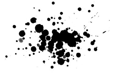 2d illüstrasyon. Siyah mürekkep sıçramaları. Parlak malzeme üzerine boya sıçradı. siyah ve beyaz nokta. Beyaz kağıt üzerine suluboya. Sanatsal sıçrama.