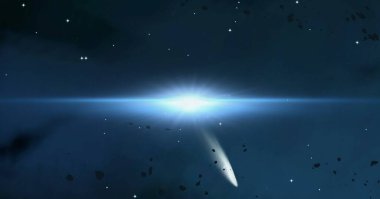 2D çizim. Derin geniş uzay. Parlak yıldızlar, gezegenler, uydular. Çeşitli bilim kurgu yaratıcı arka planlar. Uzay sanatı. Uzaylı güneş sistemleri. Uzaktan. Gerçekçi arka plan derin evren.