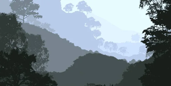 霧と森林ヘイズの丘を持つ抽象的な背景 — ストック写真