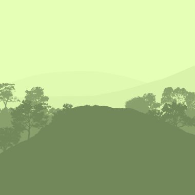 Sis ve orman pus sisli dağlar ile soyut arka plan.