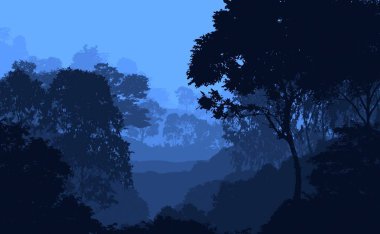 Sis ve orman sis sisli dağlar ile soyut zemin.