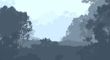 Sis ve orman sis sisli dağlar ile soyut zemin.