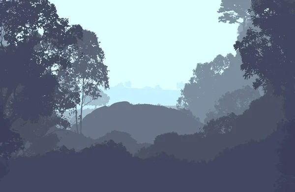 Fondo Abstracto Con Montañas Brumosas Niebla Neblina Forestal — Foto de Stock