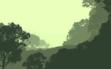 Sis ve orman sis sisli dağlar ile soyut zemin.