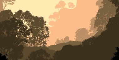 Sis ve orman sis sisli dağlar ile soyut zemin.