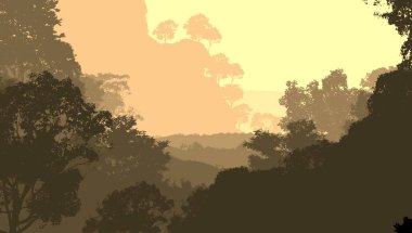 Sis ve orman sis sisli dağlar ile soyut zemin.