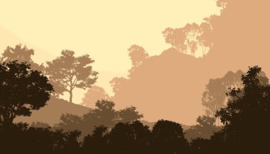 Sis ve orman sis sisli dağlar ile soyut zemin.