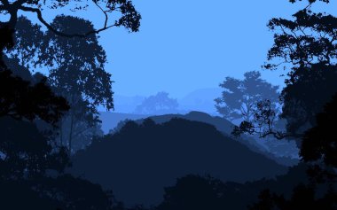 Sis ve orman sis sisli dağlar ile soyut zemin.