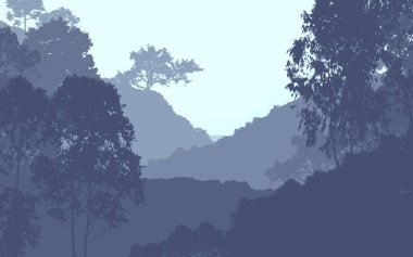 Sis ve orman sis sisli dağlar ile soyut zemin.