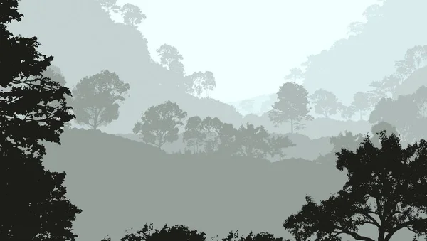 Cenário Abstrato Com Montanhas Enevoadas Neblina Neblina Florestal — Fotografia de Stock