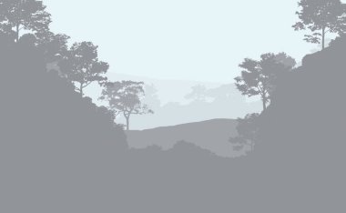 Sis ve orman sis sisli tepeler ile Soyut zemin.