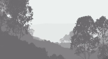 Sis ve orman sis sisli tepeler ile Soyut zemin.