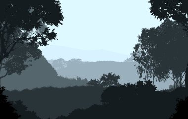 Sis ve orman sis sisli tepeler ile Soyut zemin.