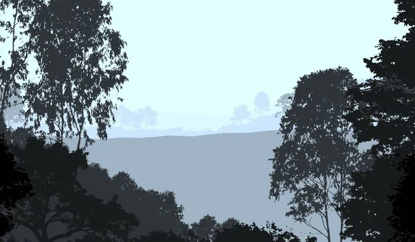 霧と森林ヘイズの霧の丘と抽象的な背景 — ストック写真