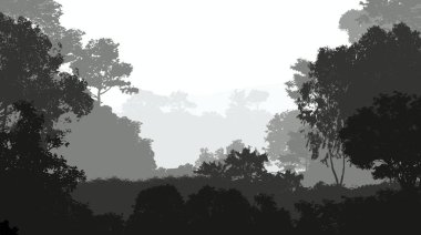 Sis ve orman sis sisli tepeler ile Soyut zemin.