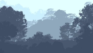 Sis ve orman sis sisli tepeler ile Soyut zemin.