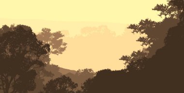 Sis ve orman sis sisli tepeler ile Soyut zemin.