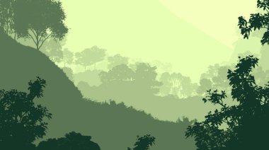 Sis ve orman sis sisli tepeler ile Soyut zemin.