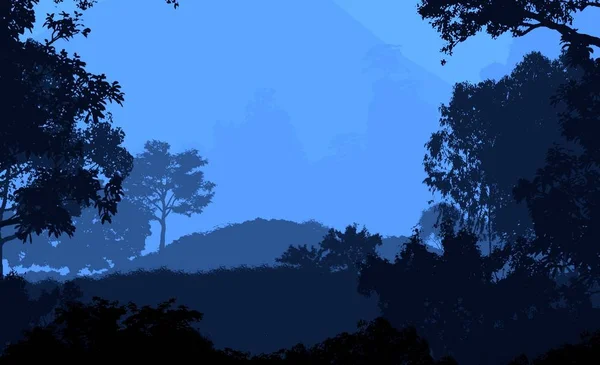 Cenário Abstrato Com Colinas Nebulosas Neblina Neblina Florestal — Fotografia de Stock