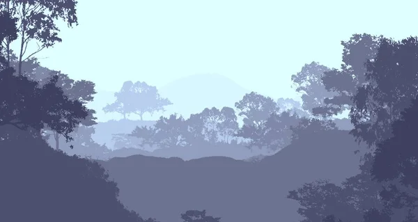 Fondo Abstracto Con Colinas Brumosas Niebla Neblina Forestal — Foto de Stock