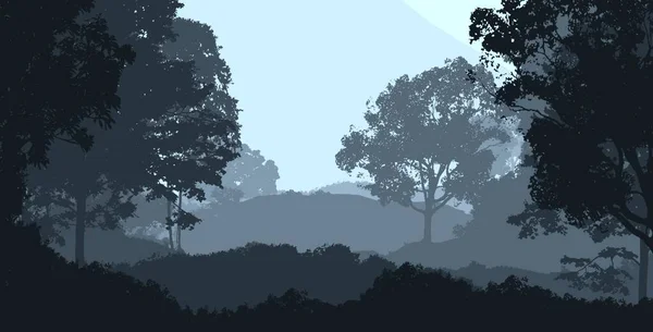 Fondo Abstracto Con Colinas Brumosas Niebla Neblina Forestal —  Fotos de Stock