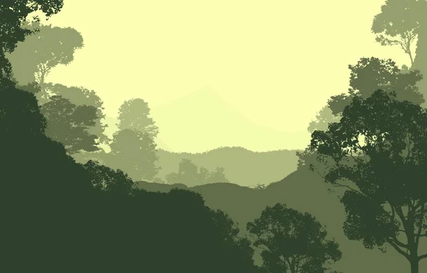 Abstracte Achtergrond Met Mistige Heuvels Met Bomen Mist Nevel Van — Stockfoto