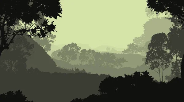 안개와 안개에 나무와 언덕추상배경 — 스톡 사진