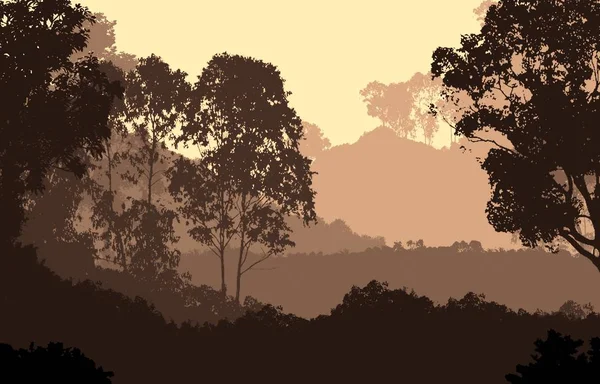 Абстрактный Фон Туманными Холмами Деревьями Тумане Лесной Дымке — стоковое фото
