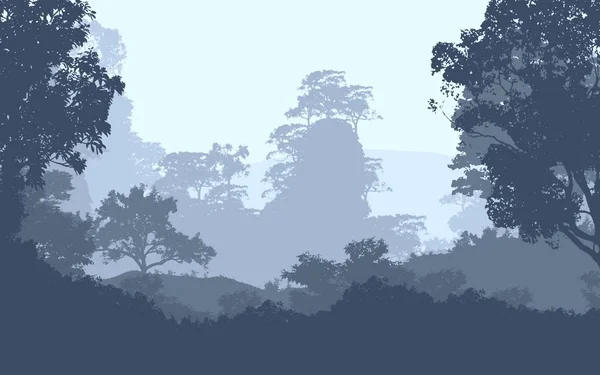 Cenário Abstrato Com Colinas Nebulosas Com Árvores Neblina Neblina Florestal — Fotografia de Stock
